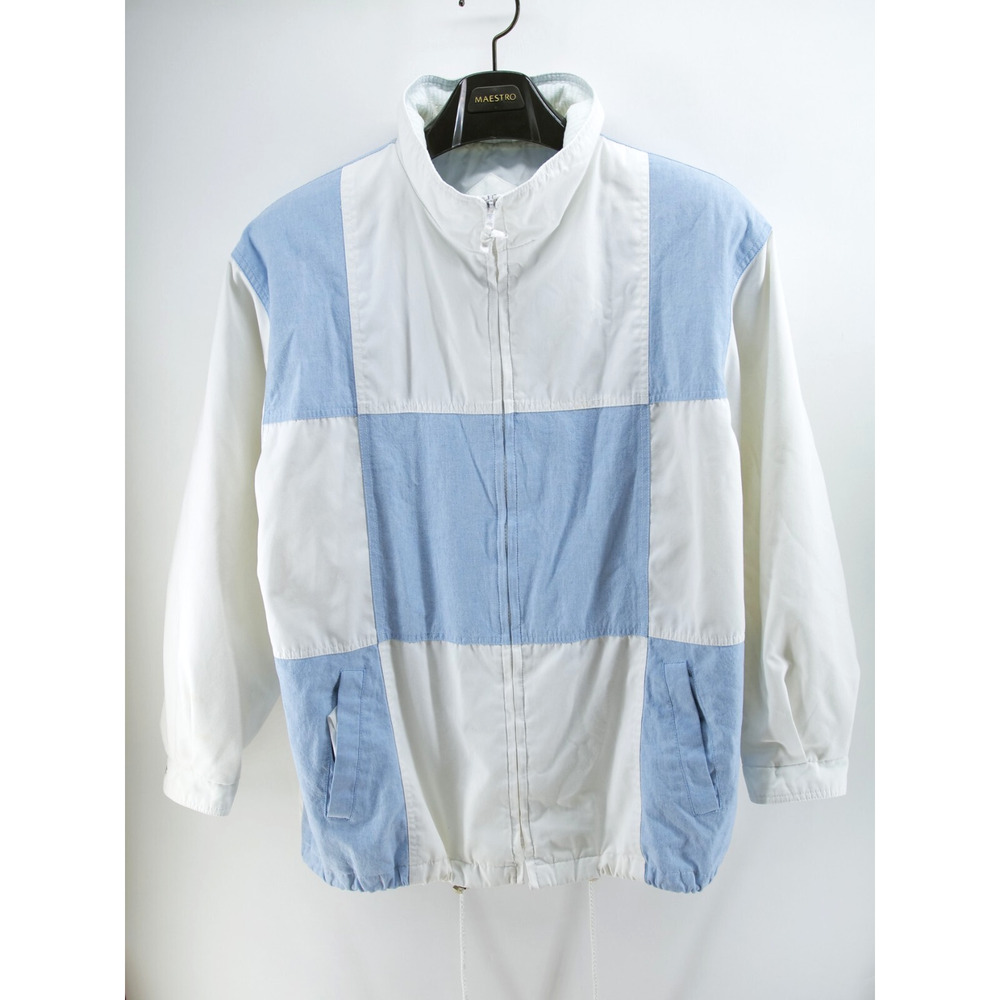 Vintage IZZI Outerwear Jacket White‎ Blue Patch Work SIZE Medium
